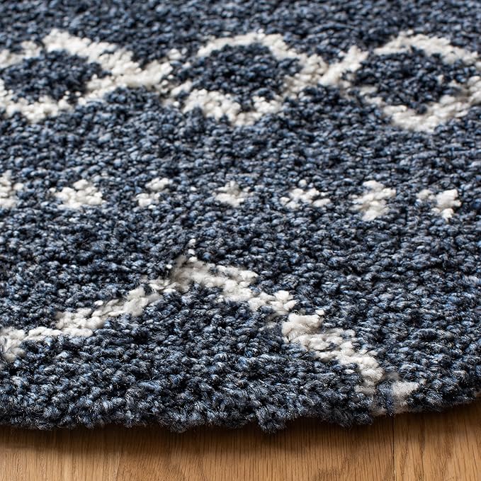 SAFAVIEH Arizona Shag Collection Area Rug - 5'1" Round, Slate Blue & Ivory, Moroccan Design, Non-Shedding, 1.6-inch Thick, Ideal for High Traffic Areas in Living Room, Bedroom (ASG741L-5R)