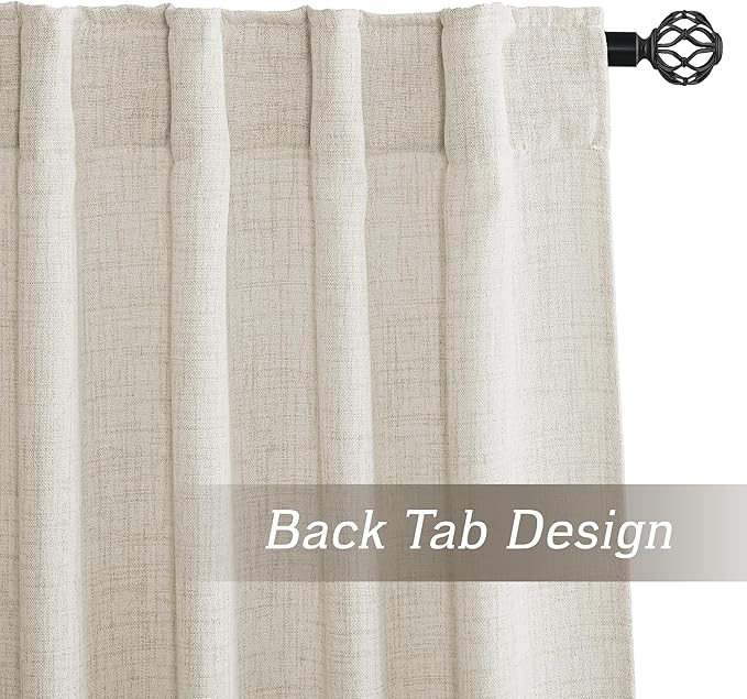 RYB HOME Living Room and Bedroom Curtains and Drapes Linen Sheer, Light Filtering Curtains 84 inches Long, Back Tab/Rod Pocket, Cream Colored, W 52 x L 84 inches, 2 Panels Set
