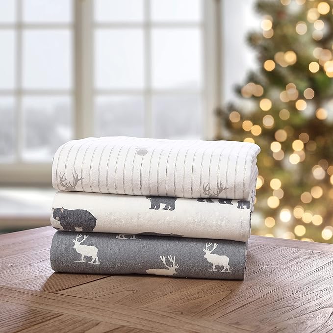Eddie Bauer - Twin Sheets, Cotton Flannel Bedding Set, Brushed For Extra Softness, Cozy Home Decor (Elk Grove, Twin)