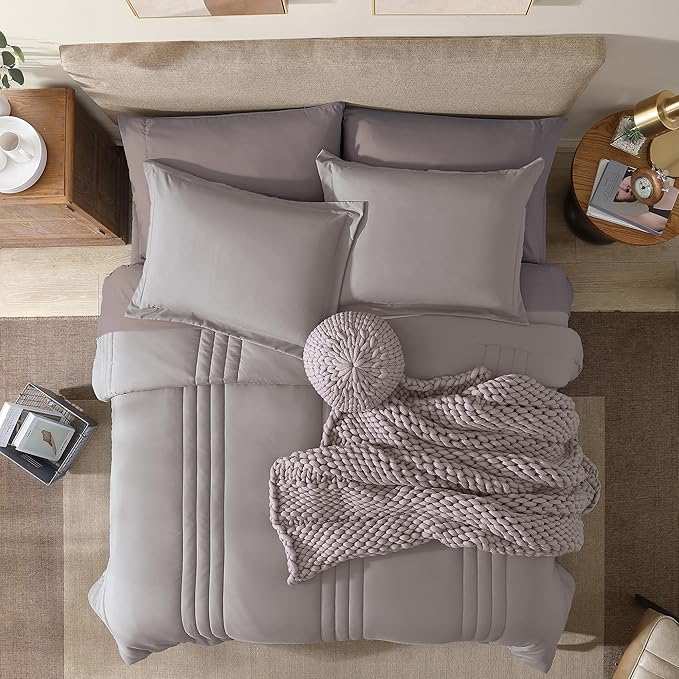 Monbix Full Comforter Set - 7 Pieces Cloud Purple Bed in a Bag Full Size Bedding Sets with Comforters, All Seasons Down Alternative Comforter with Sheets,Pillowcases & Shams