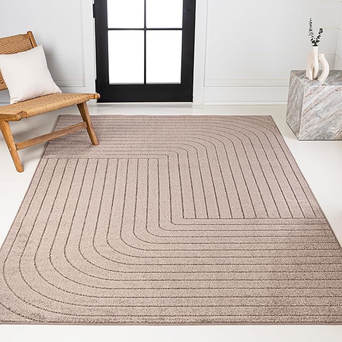 Eyely NCS101C-3 Odense High-Low Minimalist Angle Geometric Light Taupe 3 ft. x 5 ft. Indoor/Outdoor Area Rug, for Home, Backyard, Patio, Porch, Bedroom, Kitchen, Living Room