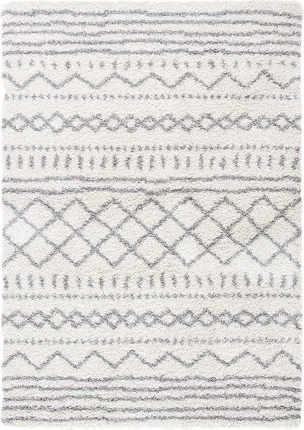 SAFAVIEH Arizona Shag Collection Area Rug - 9' x 12', Ivory & Grey, Moroccan Design, Non-Shedding & Easy Care, 1.6-inch Thick Ideal for High Traffic Areas in Living Room, Bedroom (ASG741F)
