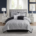King Size Comforter Set - Soft & Breathable 7-Piece Bedding Collection - 1 Comforter, 2 Pillow Shams, 1 Bed Skirt & 3 Decorative Accent Pillows - Premium Quality, King, Black/White Damask