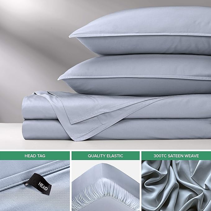 Full Sheets by Pure Bamboo, Genuine 100% Organic Viscose Derived from Bamboo Bed Sheet Set, Luxuriously Soft & Cooling, Double Stitching, Lifetime Quality Promise (Full, Sterling Blue)