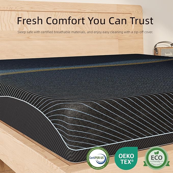 Crystli Queen Mattress 12 Inch, Gel Memory Foam Queen Size Mattresses, Activated Charcoal Infused, Medium Firm Bed Mattress in a Box for Pressure Relief, Fiberglass-Free, CertiPUR-US Certified, Black