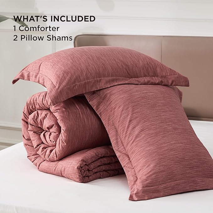 Bedsure California King Comforter Set - Pink Clay Soft Bedding for All Seasons, Cationic Dyed Bed Set, 3 Pieces, 1 California King Size Comforter (104"x96") and 2 Pillow Shams (20"x36"+2")