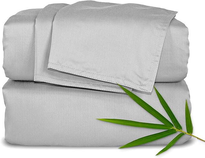 Short Queen Sheets by Pure Bamboo for RV Camper (60"x75") - Genuine 100% Organic Viscose Derived from Bamboo Bed Sheet Set, Soft & Cooling, Lifetime Quality Promise (Short Queen, Silver Pearl)