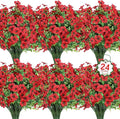 Ouddy Decor 24 Bundles Artificial Flowers for Outdoors Fake Silk Flowers UV Resistant Faux Plastic Plants for Spring Summer Garden Porch Window Box Table Vase Home Indoor Outdoor Decoration, Red