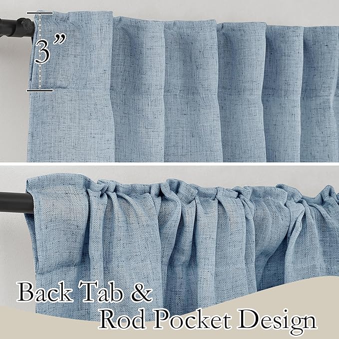 RYB HOME Semi Sheer Curtains 63 inch Length, Light Filtering Airy Privacy Window Decor Machine Washable for Living Room Bedroom Kids Room Kitchen, W 52 x L 63 inches, Dusty Blue, 2 Panels