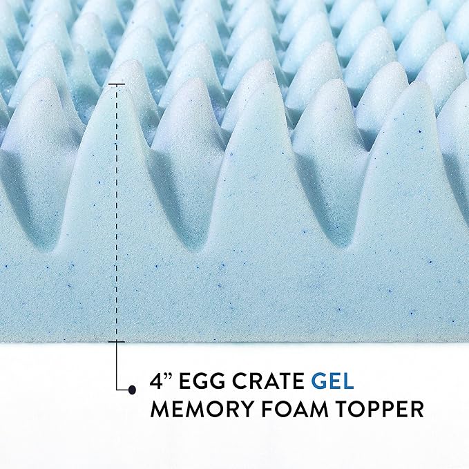 Best Price Mattress 4 Inch Egg Crate Memory Foam Mattress Topper with Cooling Gel Infusion, CertiPUR-US Certified, Dorm Essentials, TwinXL, Light Blue