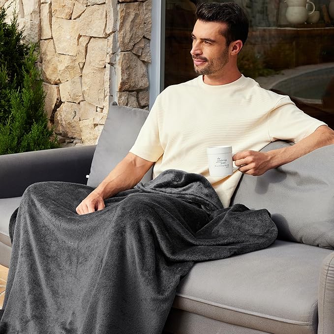 Exclusivo Mezcla Fleece Blanket King Size for Bed, Super Soft and Warm, All Season Use, Cozy, Plush, Lightweight, 90x104 Inches, Dark Grey