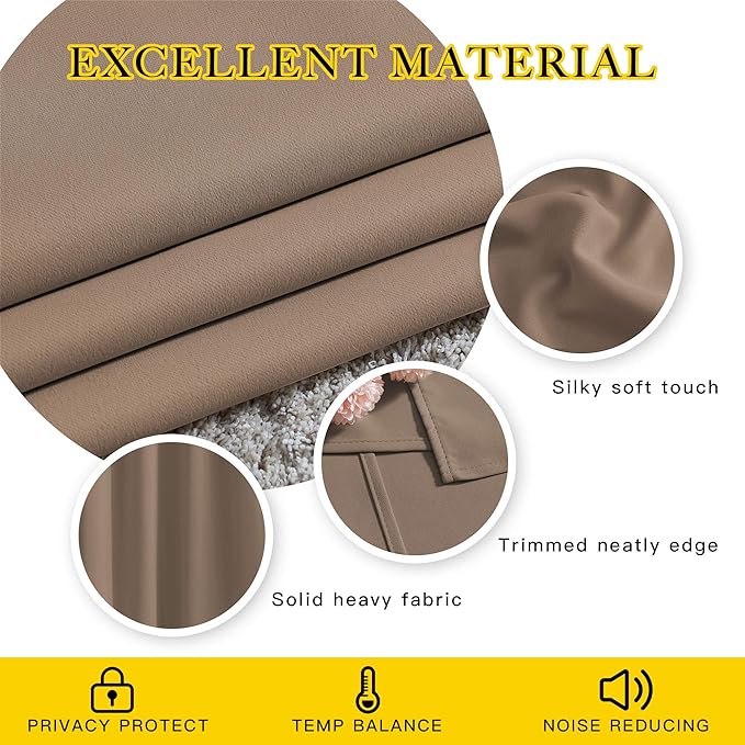 NICETOWN Blackout Small Curtains for Bedroom - Triple Weave Grommet Top Thermal Insulated Light Blocking Panels for Bathroom/Kitchen, Cappuccino, W34 x L50, Set of 2