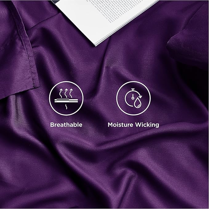 Bedsure Cooling Sheets Twin XL, Rayon Derived from Bamboo, Breathable & Soft Twin XL Sheet Sets, Deep Pocket Up to 16 Inches, Hotel Luxury Silky Dorm Bedding for Hot Sleepers, Plum