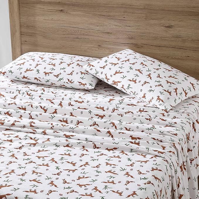 Eddie Bauer- Queen Sheet Set, Cotton Flannel Bedding Set, Brushed for Extra Softness, Cozy Home Décor (Fox Trail Orange, Queen)
