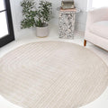 Eyely NCS101A-6R Scandinavian Odense Minimalist Angle Geometric Indoor Rug, Pet Friendly, Non-Shedding, Stain Resistant, Easy-Cleaning, Ivory/Cream, 6' Round, Indoor/Outdoor, Area Rug