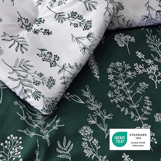 Bedsure Queen Comforter Set - Emerald Bed Set, 3 Pieces Cute Floral Bedding, 1 Soft Reversible Botanical Flowers Comforter and 2 Pillow Shams