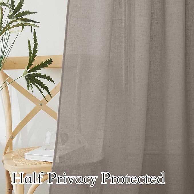 RYB HOME Semi Sheer Curtains 84 inches Long, Linen Texture Wave Fabric Privacy Sheer Window Curtains for Living Room Bedroom Dining, Birch Brown, Wide 52 x Long 84 inch per Panel, 2 Panels