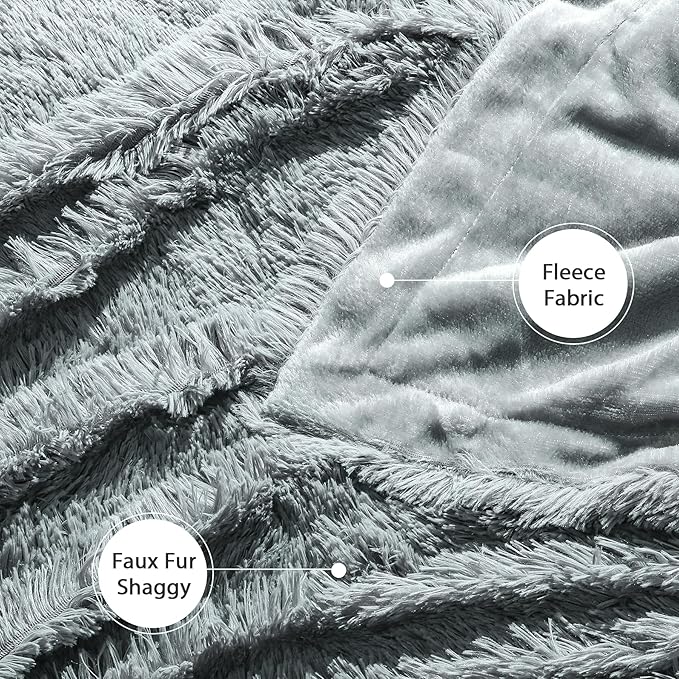 Tuddrom Decorative Extra Soft Faux Fur Blanket Twin Size 70"x78",Solid Reversible Fuzzy Fluffy Cozy Plush Fleece Comfy Microfiber Fur Blanket for Couch Sofa Bed,Gray Blue