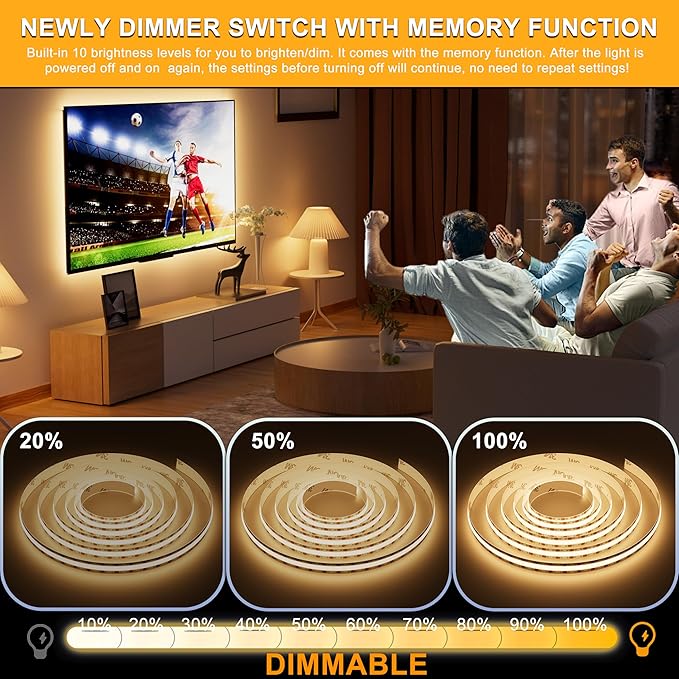 PAUTIX COB LED Strip Light 5V USB 9.84ft/3m 640LEDs 1200lm Dimmable LED Strip Light 3000K Warm White CRI90+ USB TV Backlight,Flexible Under Cabinet Tape Light for Bedroom,Kitchen,Home DIY Lighting