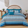 Cottolester Boho Comforter Set King Size,8 Pieces Teal Blue Bohemian Striped Bed in a Bag,Paisley Soft Microfiber Bedding Comforter Set