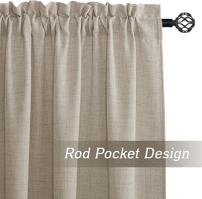 RYB HOME Natural Beige Linen Sheer Curtains 95 inches Long for Living Room and Dining Room, Weave Textured/Rod Pocket, Light Filtering Sheer Curtains and Drapes, W 52 x L 95 inches, 2 Panels Set