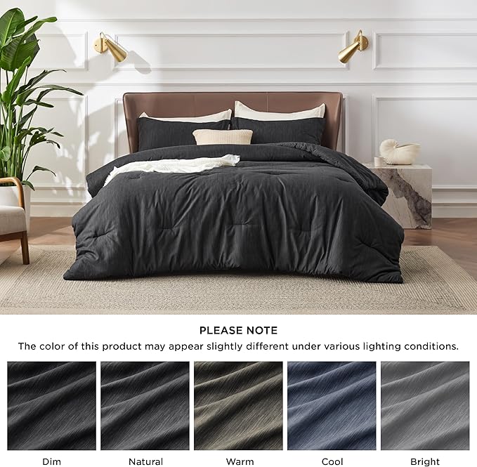 Bedsure King Size Comforter Set - Black Soft Bedding for All Seasons, Cationic Dyed Bed Set, 3 Pieces, 1 King Size Comforter (104"x90") and 2 Pillow Shams (20"x36"+2")
