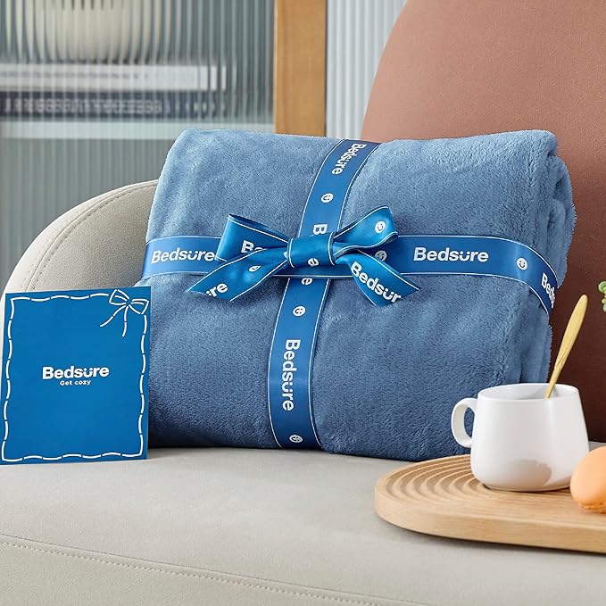 Bedsure GentleSoft Fleece Blankets Queen Size Washed Blue - Bed Blanket Soft Lightweight Plush Fuzzy Cozy Luxury Microfiber, 90x90 inches