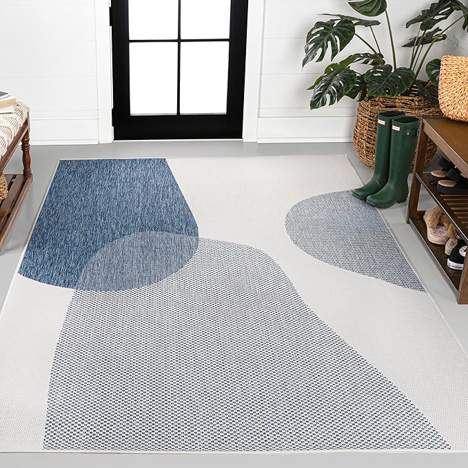 JONATHAN Y Geometric Organic Shapes Indoor Outdoor Area Rug 3X5 Cream/Navy, Zia Modern for Backyard, Patio, Porch, Easy-Cleaning, High Traffic, Pet-Friendly, Non-Shedding (TSN306B-3)