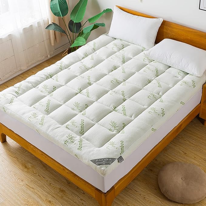 Bamboo_Viscose Mattress Topper King Size, Cooling Extra Thick Breathable Mattress pad, 8-21”Deep Pocket Soft Quilted Fitted Mattress Cover with Down Alternative Fill
