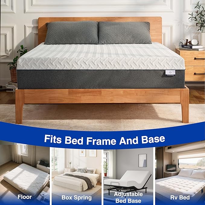 12 Inch Green Tea Memory Foam Mattress, Full Size Mattress in a Box, Gel Infused Foam for Pressure Relief and Cool Sleep, CertiPUR-US Certified, Medium Firm