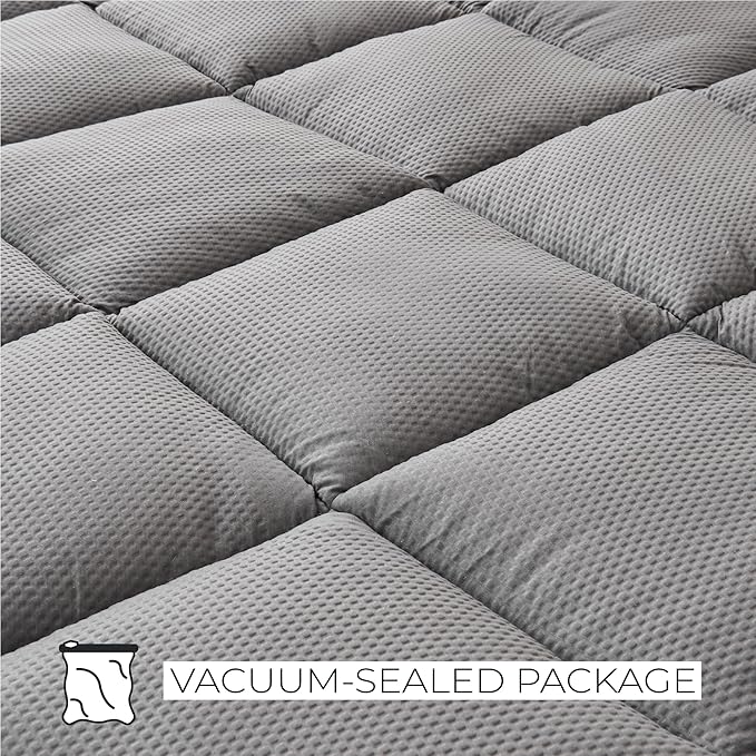Great Bay Home Full Mattress Topper. Thick, Elastic Corner Mattress Protector and Cover. Ultra-Soft Pillowtop Mattress Pad. Fits Mattresses Up to 18" (Full, Light Grey)