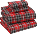 RUVANTI Flannel Sheets Full Size - 100% Cotton Double Brushed Bed Sheets Set, Deep Pockets 16 Inches, All Seasons Breathable & Extra Soft Full Sheets, Warm & Cozy, 4 Piece, Red Plaid