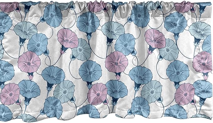 Ambesonne Flower Window Valance, Delicate Pastel Spring Trill Bindweeds, Curtain Valance for Kitchen Bedroom Decor with Rod Pocket, 42" x 18", Blue Grey Mauve