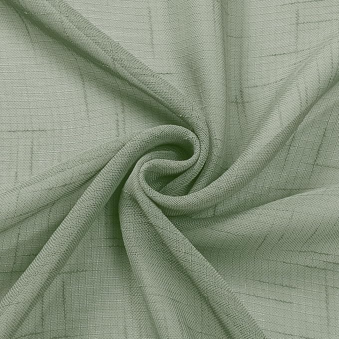 Aiyufeng Kirei Sage Green Linen Sheer Curtains 63 inch Length - Premium Flax Linen Material Soft Semi Sheer Half Privacy Protected for Livingroom, Bedroom, Farmhouse, W 40 x L 63 inch, 2 Panels