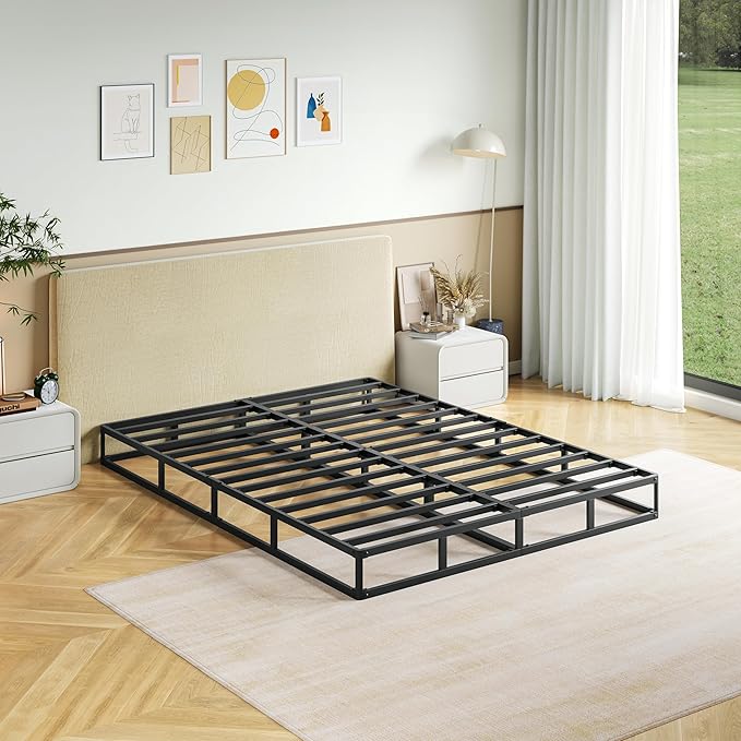 Queen Size Box Spring, 7 Inch Low Profile Metal Frame Mattress Foundation, Heavy Duty Boxspring with Cover, Easy Assembly, Noise Free, Non-Slip