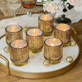 Kate Aspen Vintage Fluted Gold Glass Votive Candle Holders and Tea Lights Candles - Gold Candle Holders Set of 6 for Boho Home Decor, Kitchen Shelf and Bookshelf Decor, Rustic Table Decorations
