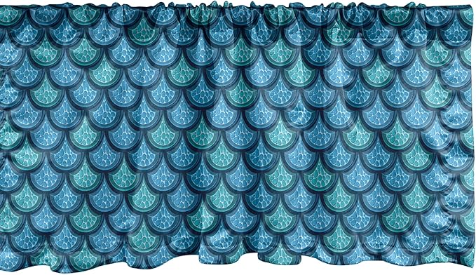 Ambesonne Fish Scale Window Valance, Nautical Design Realistic Graphic Water Drops on Half Circles Print, Curtain Valance for Kitchen Bedroom Decor with Rod Pocket, 42" x 12", Blue and Turquoise