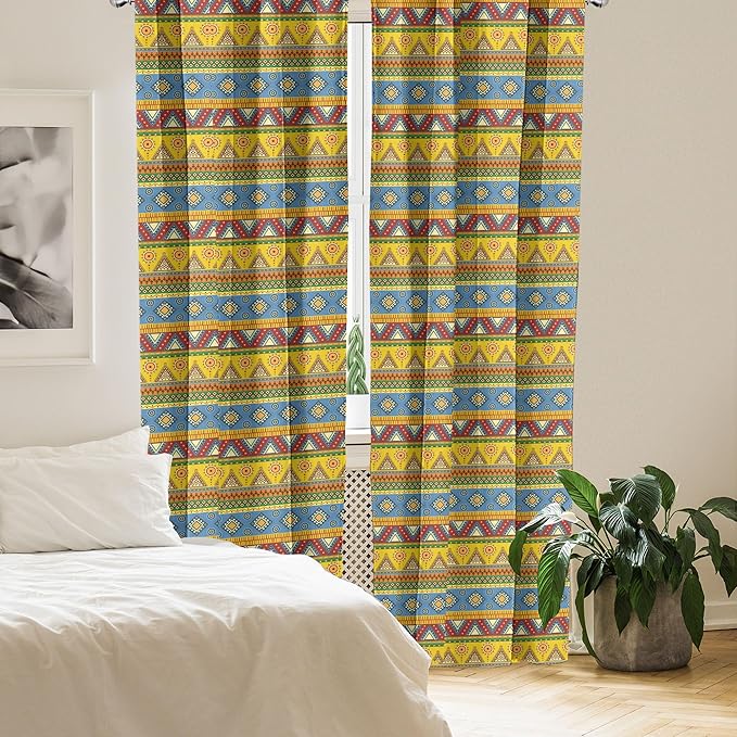 Ambesonne Aztec Curtains, Traditional Classic Tribal Style Folk Motif Sun Mexican Culture Image, Window Treatments 2 Panel Set for Living Room Bedroom, Pair of - 28" x 95", Yellow Orange