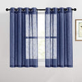 RYB Home Linen Sheer Curtains - Grommet Semi Sheer Privacy Farmhouse Curtain Panels for Bedroom Office Living Room, W 52 inch x L 45 inch, 2 Pcs, Navy Blue