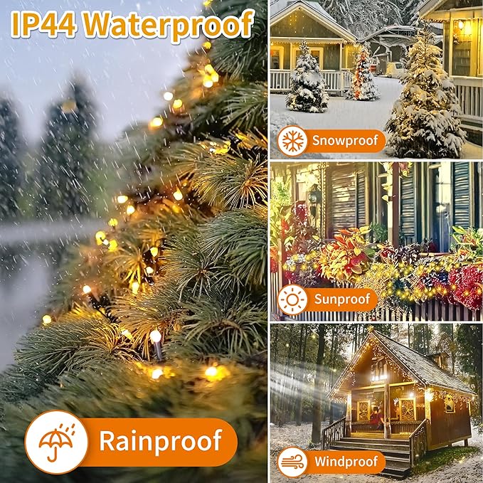RPGT Christmas Tree Light 200 LEDs 73ft Green Cable Wire Fairy String Twinkle Lights Plug in 12 Modes for Xmas Party, Indoor, Outdoor, Garden, Wedding, Home Decoration (Warm White)