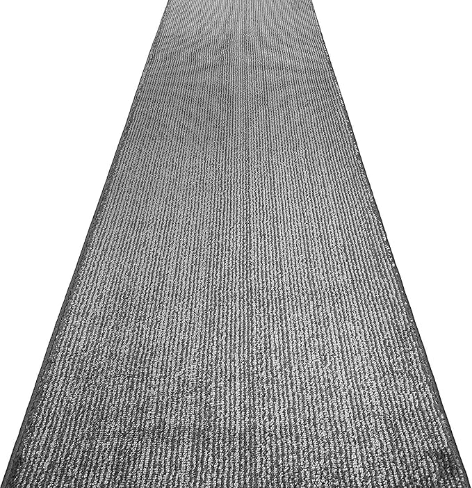 Custom Length Cut to Size Wide Width Carpet Runner Rug for Hallways, Skid Resistant Latex Rubber Backed, 31 inch Wide X Customized Length, Stripe Grey, 31 inch X 24 feet