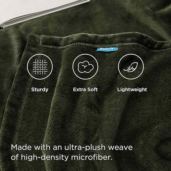 Bedsure GentleSoft Fleece Blanket Twin Size Olive Green - 300GSM Lightweight Plush Fuzzy Cozy Soft Warm Blanket for Bed, Sofa, Couch, Travel, Camping, 60x80 inches