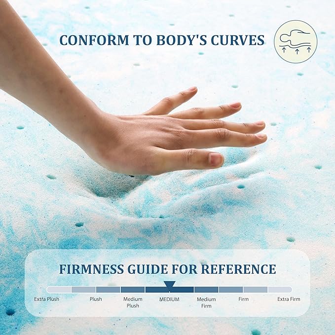 EGO Topper 4 Inch Twin Memory Foam Mattress Topper, Gel Foam Mattress Topper for Pressure Relief, Ventilated Design Bed Topper in a Box, CertiPUR-US Certified, 38"×75", Medium