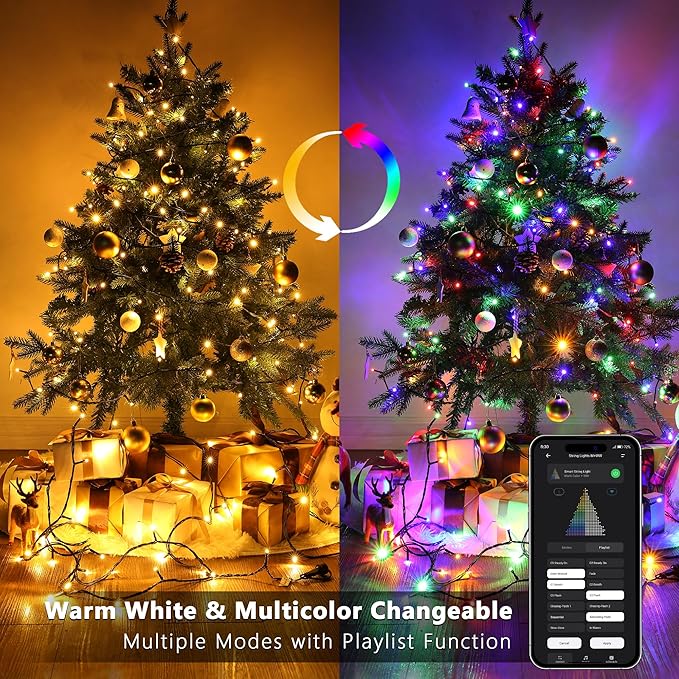 BrizLabs Smart Christmas Lights, 229ft 700 LED Color Changing Christmas String Lights with APP/Voice Control, Warm White & Multicolor Xmas Tree Lights Music Xmas Fairy Lights for Indoor Outdoor Home