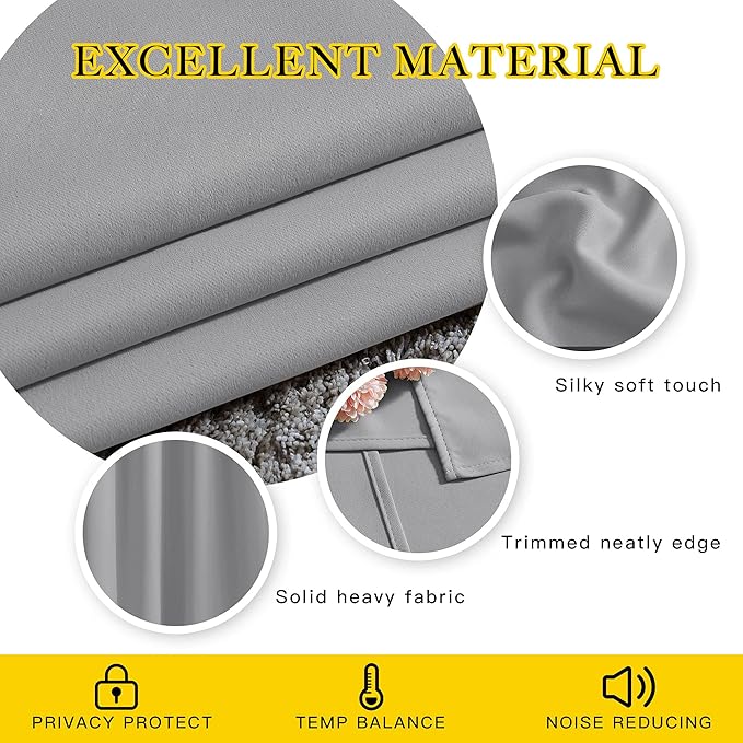 NICETOWN Silver Grey Curtains and Drapes for Window 95" L - Triple Weave Energy Saving Thermal Insulated Solid Grommet Blackout Panels for Patio (80" Wide per Panel, 2 Panels, Silver Grey)