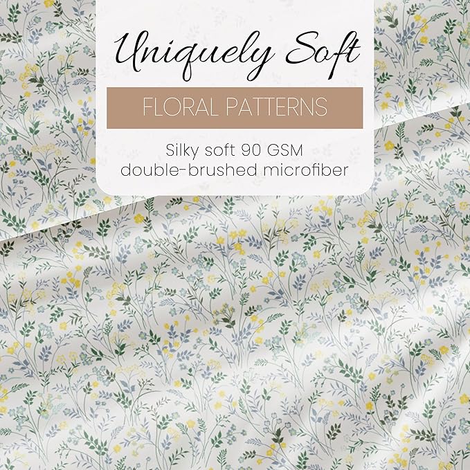 Linen Market 4 Piece King Sheet Set - Breathable, Double-Brushed Patterned Cooling Sheets – Oeko-TEX Certified Ultra Soft & Wrinkle-Free 16" Deep-Pocket King Sheets - Easy Care Wildflower Light Blue