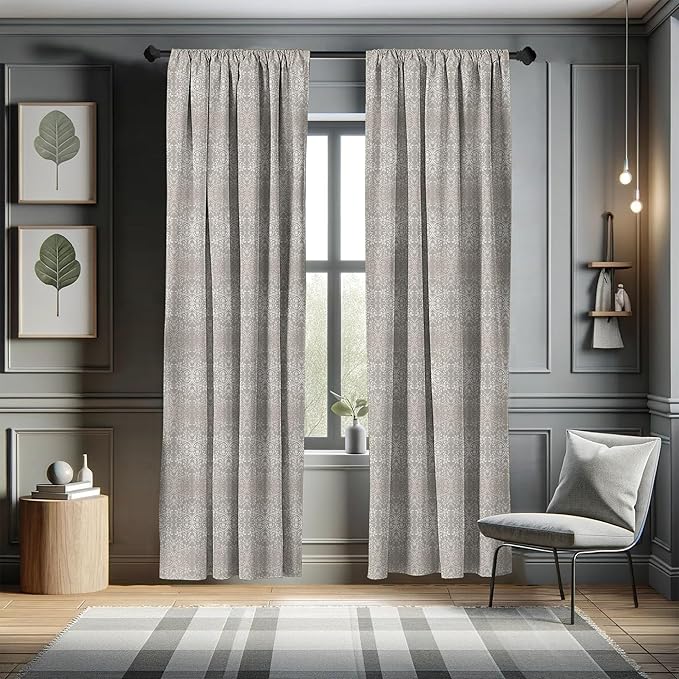 Ambesonne Grey Curtains, Victorian Lace Flowers and Leaves Retro Background Old Fashioned Graphic, Window Treatments 2 Panel Set for Living Room Bedroom, Pair of - 28" x 84", Warm Taupe