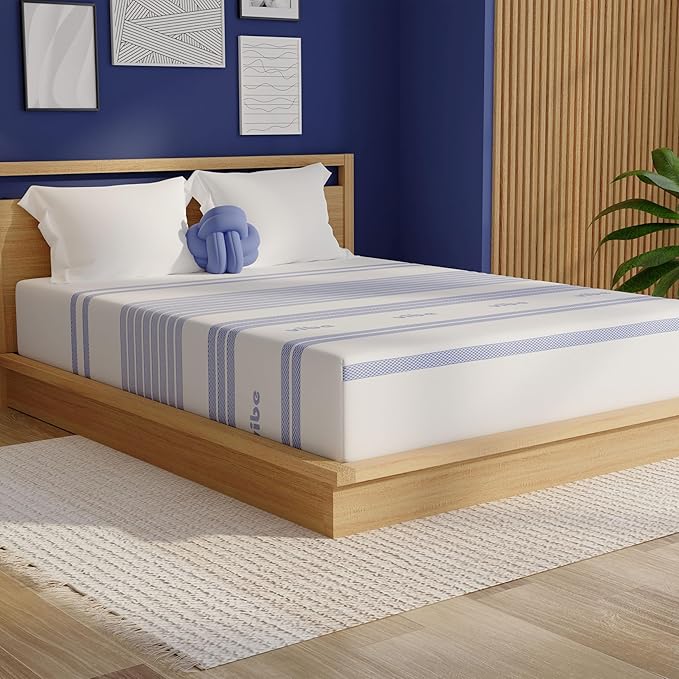 Vibe Gel Memory Foam Mattress, Fiberglass Free 8-Inch CertiPUR-US Certified Bed-in-a-Box, Queen, White