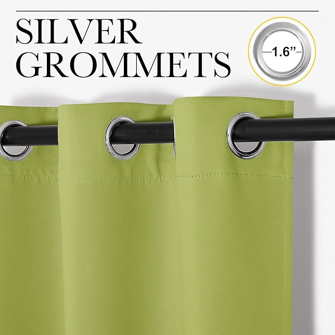 NICETOWN Blackout Curtain Panels for Living Room, Thermal Insulated Solid Grommet Top Blackout Draperies/Drapes for Christmas Window (1 Pair, 34 x 63 inches in Fresh Green)