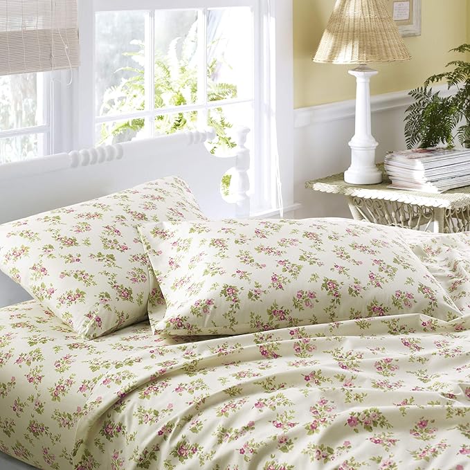 Laura Ashley Flannel Sheet Set, Audrey Pink, Queen (201592)